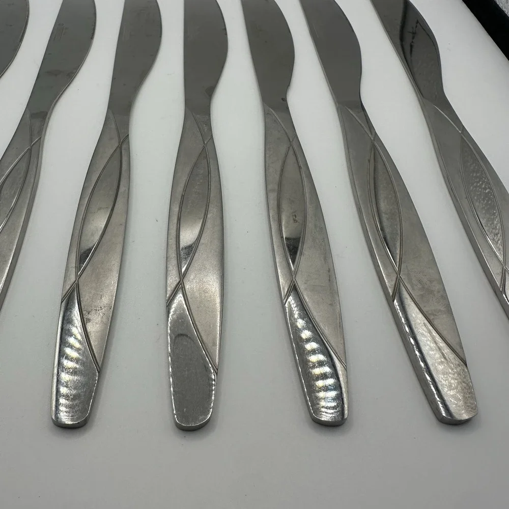 Cambridge Swoon Sand Stainless 8 Dinner Knives Glossy Satin Swirl Replacements